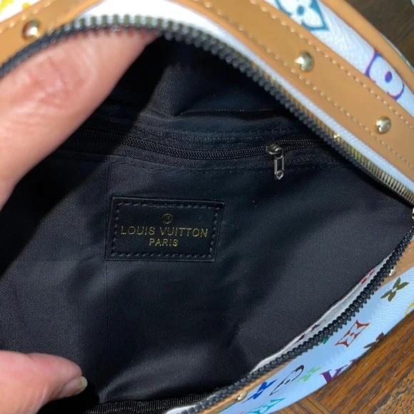 Designer-Inspired White Multicolor Monogram Crossbody Sling Bag - Picture 6 of 6